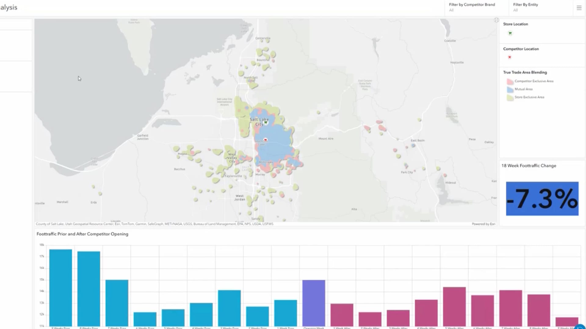 A dashboard with a map and bar chart signify the power of GIS and generative AI