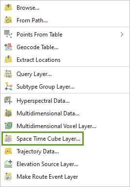 The words space-time cube layer in black text with a green rectangle around it