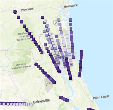 A series of connected purple 3D cubes