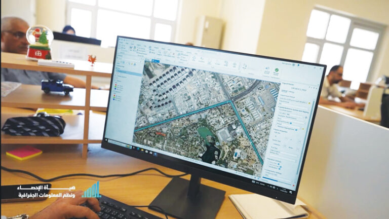 A computer screen showing a detailed satellite view with a census enumeration area boundary overlaid on an urban neighborhood.