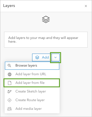 A white toolbar with the add layer from file option highlighted in a green square