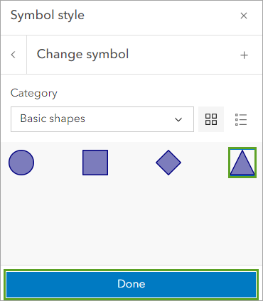 A symbol style popup box with purple shapes including a circle, square, triangle, and diamond