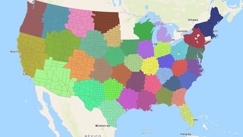 A multicolored map of the United States