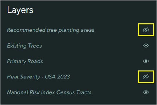 The layers dark toolbar open in ArcGIS StoryMaps