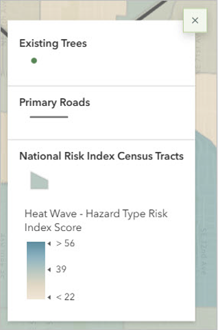 A legend for existing trees story in ArcGIS StoryMaps