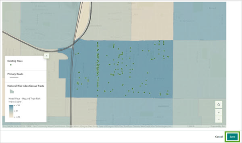 A beige and blue map in an ArcGIS StoryMaps story