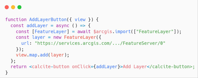 Screenshot of a snippet of JavaScript code to be used within ArcGIS Experience Builder.