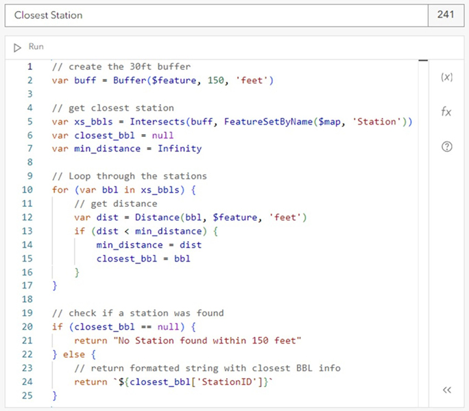 Screenshot of section of code labeled Closest Station.