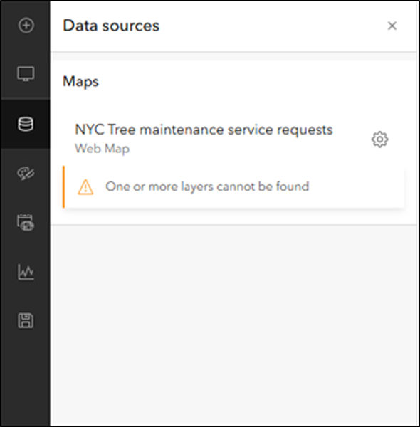 Screenshot of a panel within ArcGIS Online labeled Data sources.