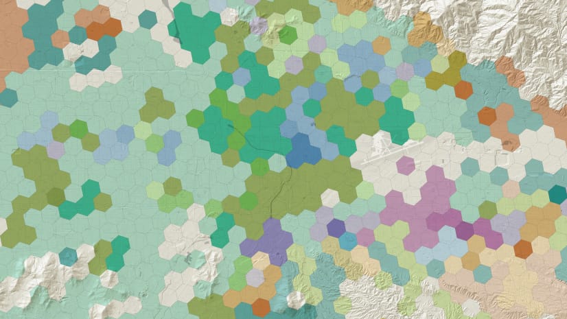 A multicolored hex map that represents the work of GIS professionals