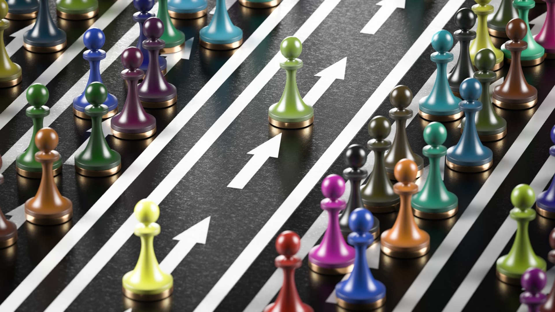 Chess pieces move in a fast lane, representing efficiency