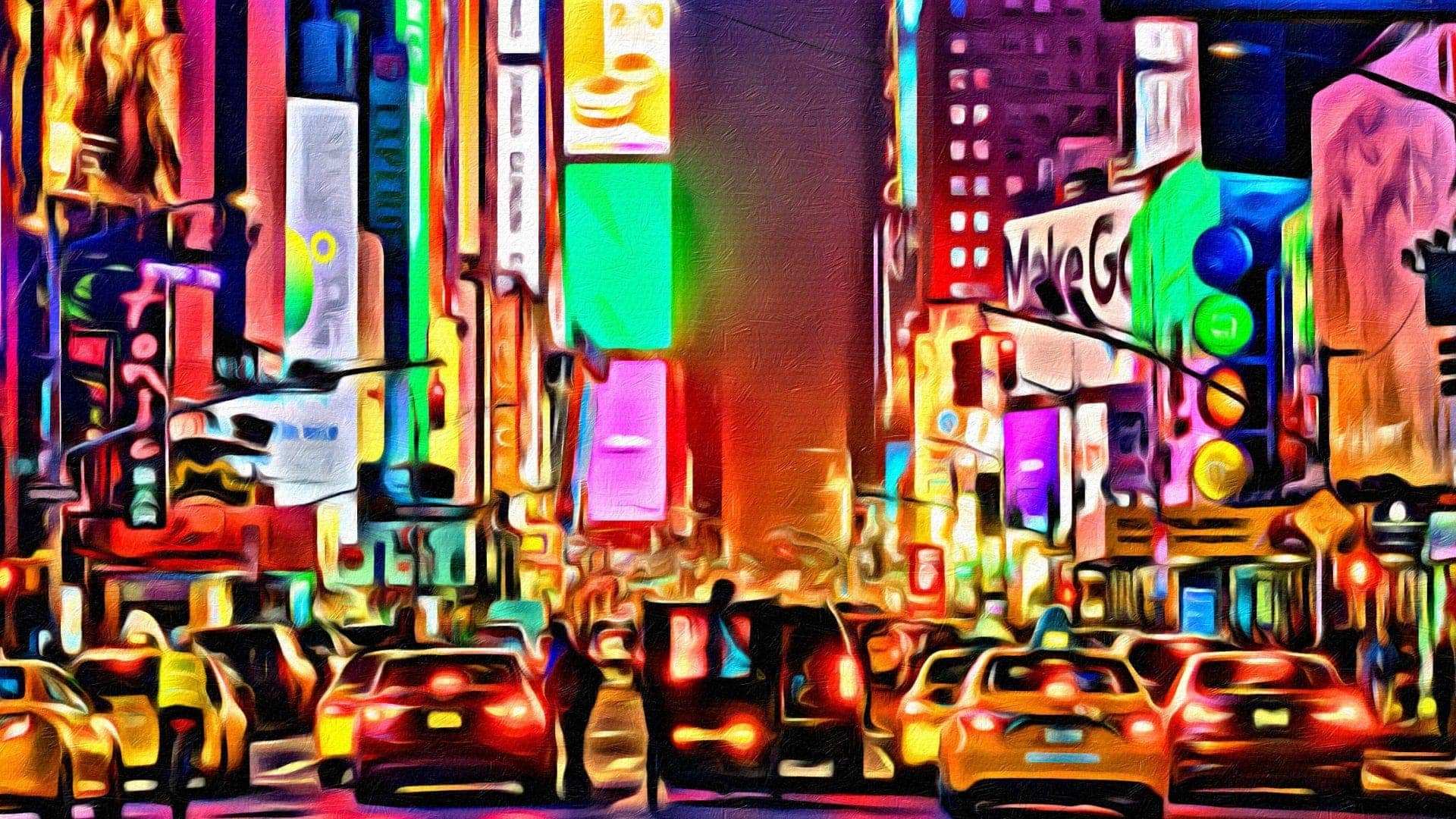 A watercolor signifies Times Square visits