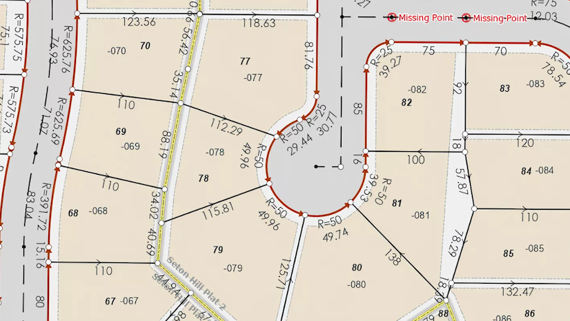 Parcel fabric with grids and numerical data for land