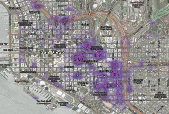 A map of spatial cluster images of homeless encampments