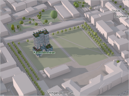 A 3D scene of multilevel building in Zurich