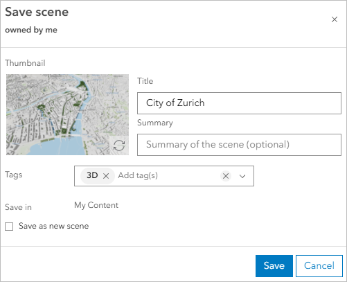 A save scene popup box with text and an inset map