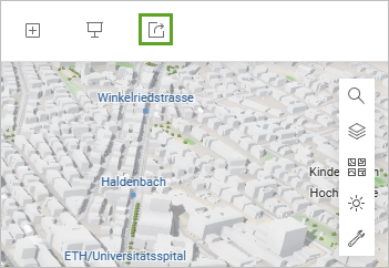 A snippet of a 3d scene with the share icon highlighted at the top