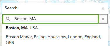 The words Boston, MA entered into a search bar