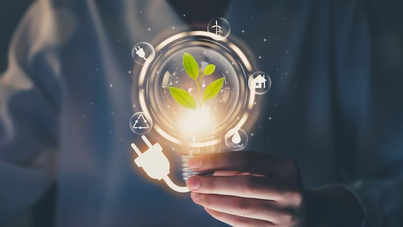 Energy concept with a plant in the middle of plug, home, and water icons