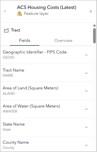 An open ACS Housing Costs feature layer