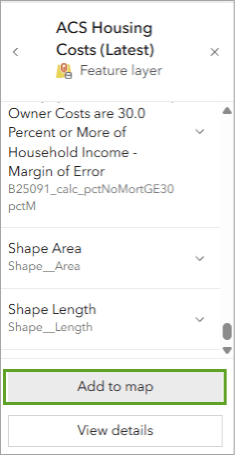 ACS Housing Costs feature layer