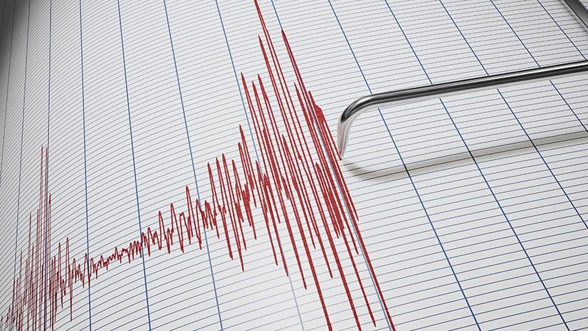 A seismograph reading shows activity in a seismic zone