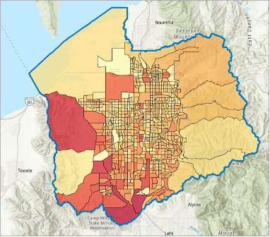 A map with regions highlighted in red, yellow, orange