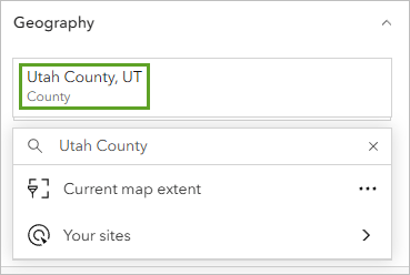 A popup box with the words Utah, County highlighted in a green box