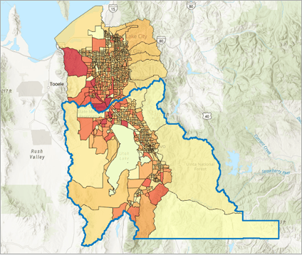A map with regions highlighted in orange, yellow, and red
