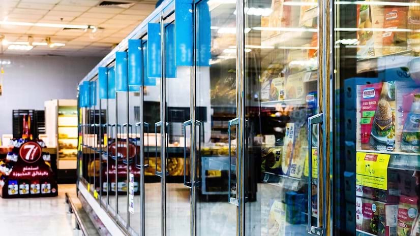 A grocery store frozen food aisle