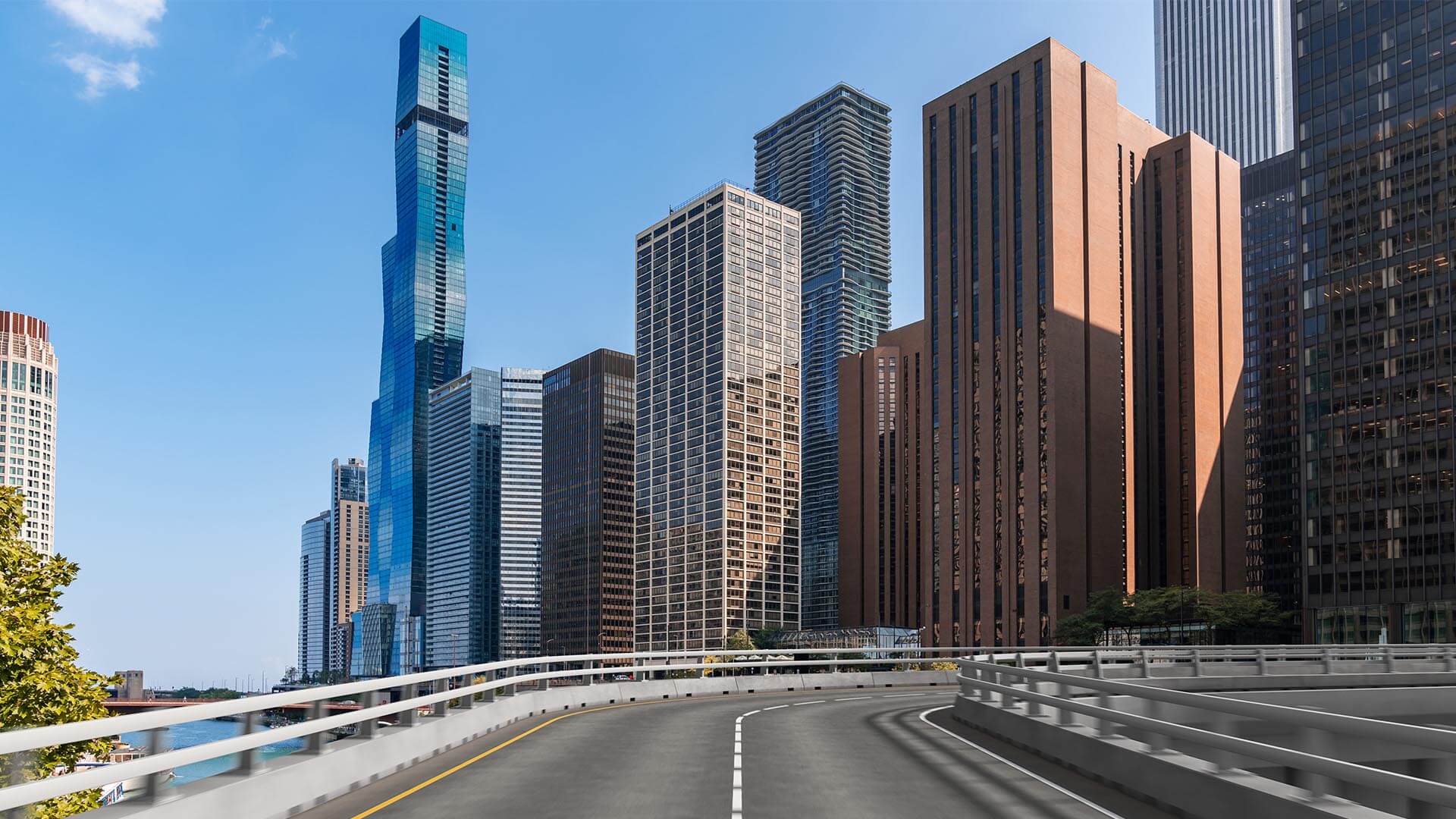 A street amid skyscrapers signifies the concept of work verification for street sweepers