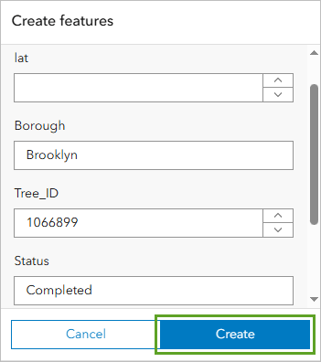 A create features popup window