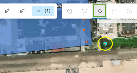 A map of Brighton Beach with a yellow circle surrounding gray data point