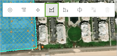 An aerial view of an area of Brighton Beach with a vertices tool selected in the toolbar