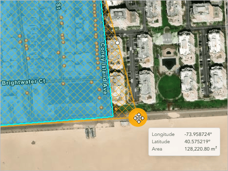 An aerial view of an area of Brighton Beach with coordinates displayed in the corner