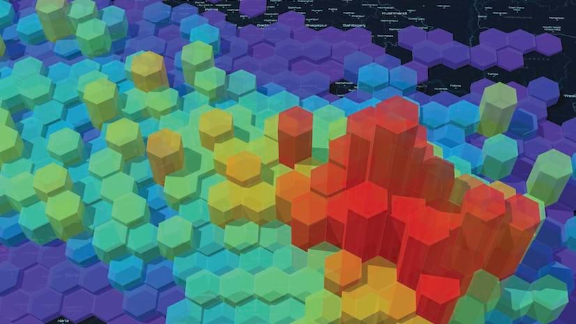 A multicolored 3D hex map