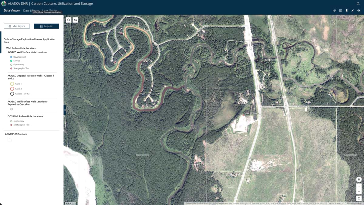 CCUS Hub satellite imagery of Umiat test wells and airstrip in remote Alaska.