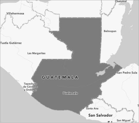 A gray scale map of Guatemala