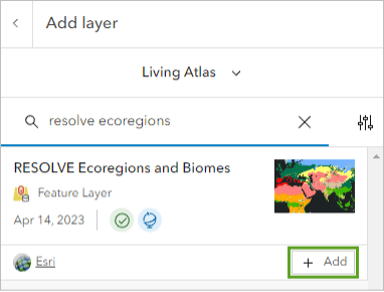 An add layer panel in Map Viewer with a small inset map image