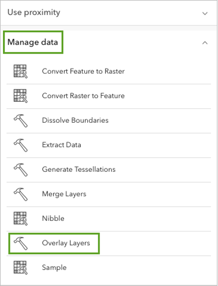 The selected overlay layers selected in the Map Viewer analysis paine