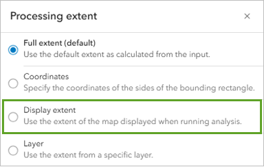 The process extent options open in the environment sections pane in Map Viewer