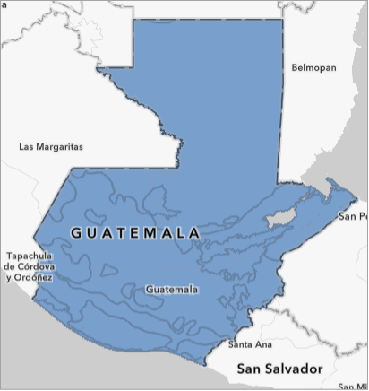 A map of Guatemala in blue with surrounding countries in white