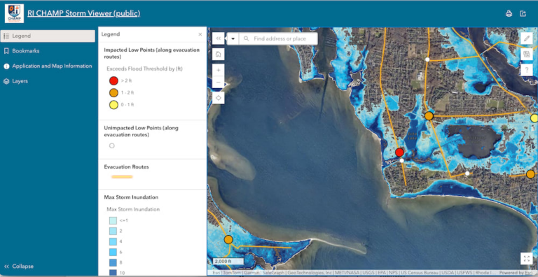 A flood prediction model showing the movement of a storm and other numerical data