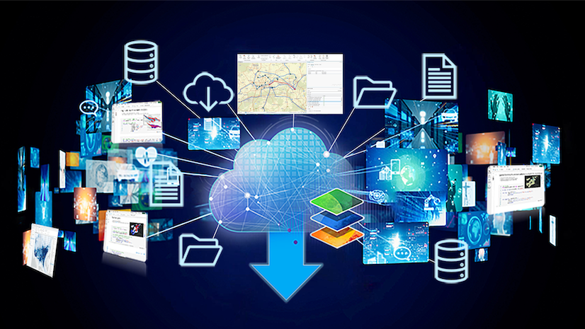 A cloud platform concept with a cloud in the center surrounded by file and paper icons
