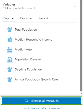 A variables popup box with a list of options in black text