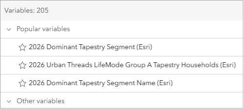 A popular variables popup box in ArcGIS Tapestry