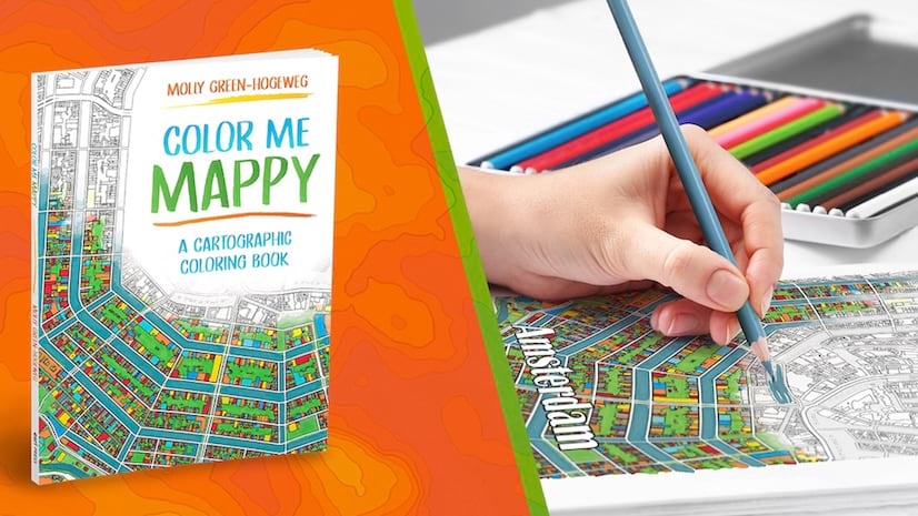 A side by side image of a book and a hand coloring in a coloring book
