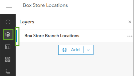 A layers snippet in ArcGIS Online with an add button