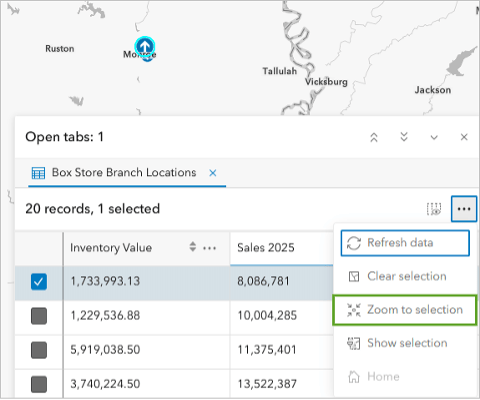 Rows of tabular numerical data open in ArcGIS Online