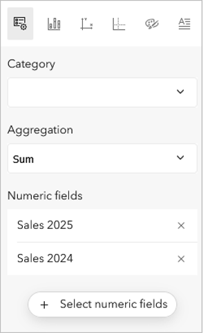 A data pane opened for a chart in ArcGIS Online